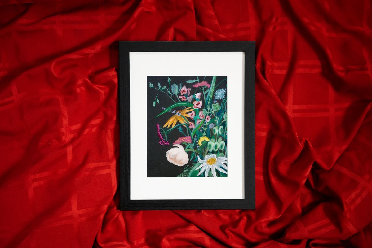 Flowers at night gouache painting print