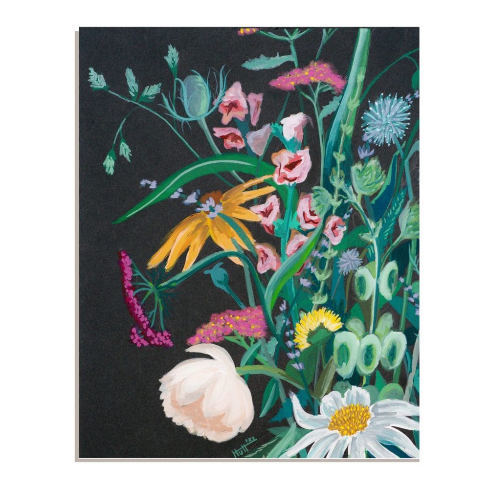 Midnight wildflowers gouache painting