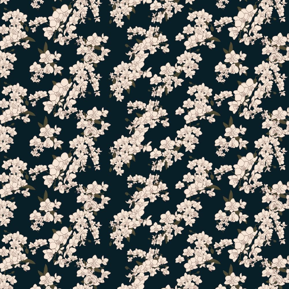 Japanese Orchids in midnight blue wallpaper