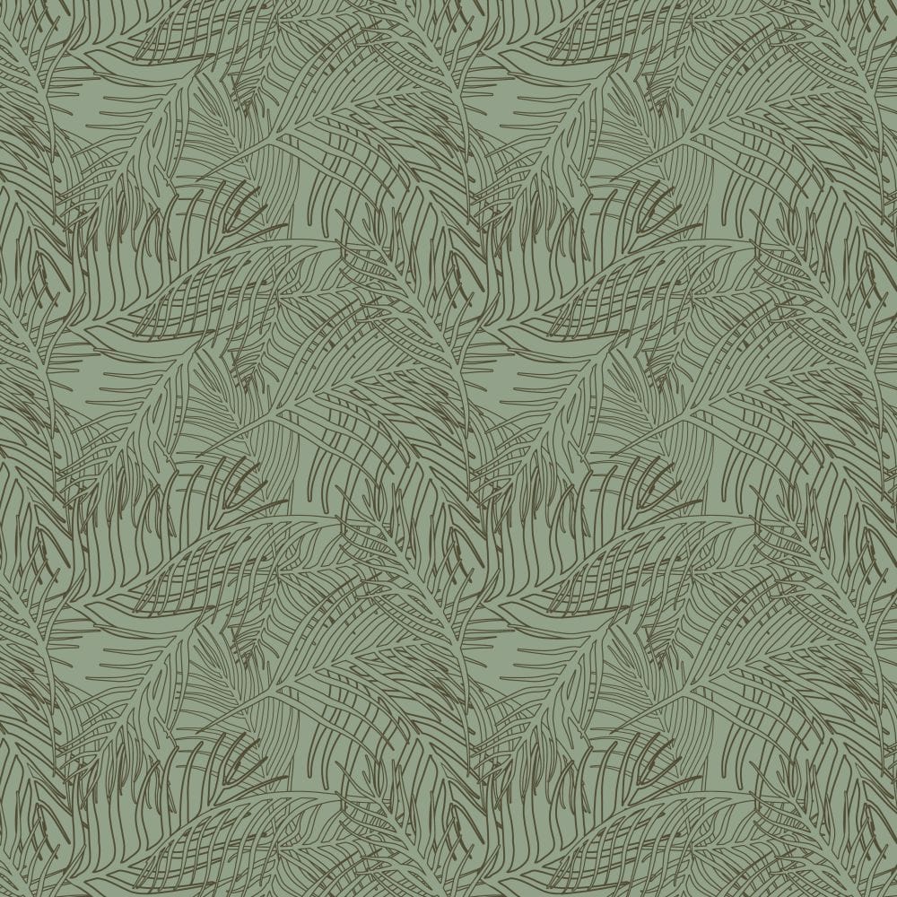 Illustrated Palm Leaves in Green from the Modern Magic Pura Vida Wallpaper Collection.
