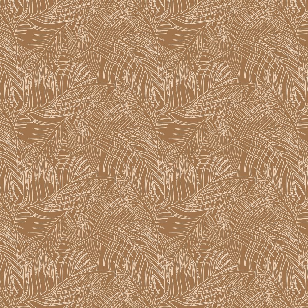 Illustrated Palm Leaves in terracotta from the Modern Magic Pura Vida Wallpaper Collection.