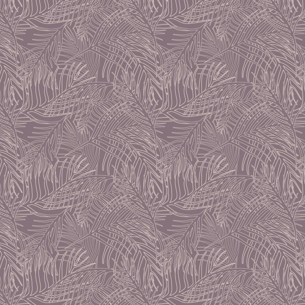 Illustrated Palm Leaves in Purple from the Modern Magic Pura Vida Wallpaper Collection.