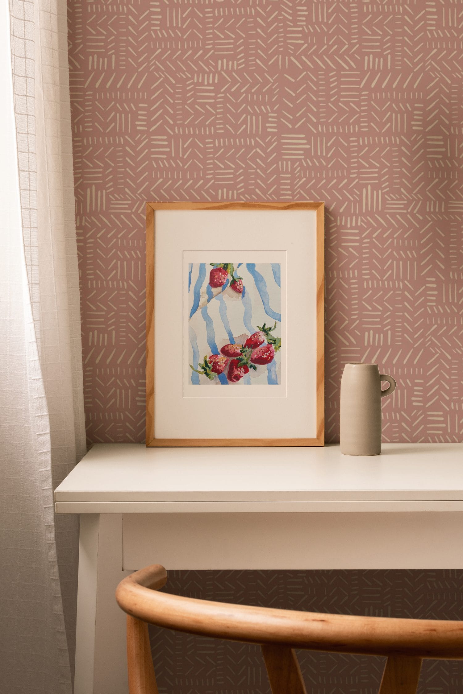 Wild Strawberries against pink tribal wallpaper