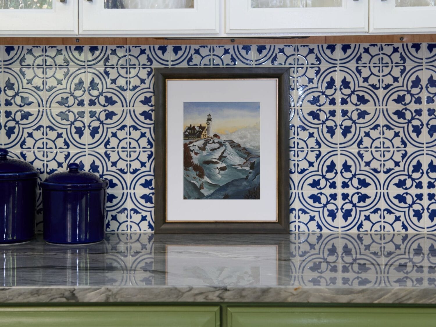 New England Lighthouse Painting in Winter