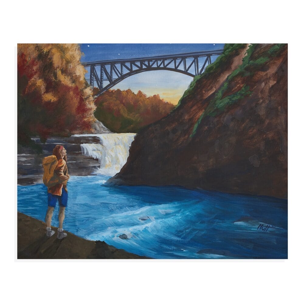 Midwest Fall River with Bridge at Sunrise